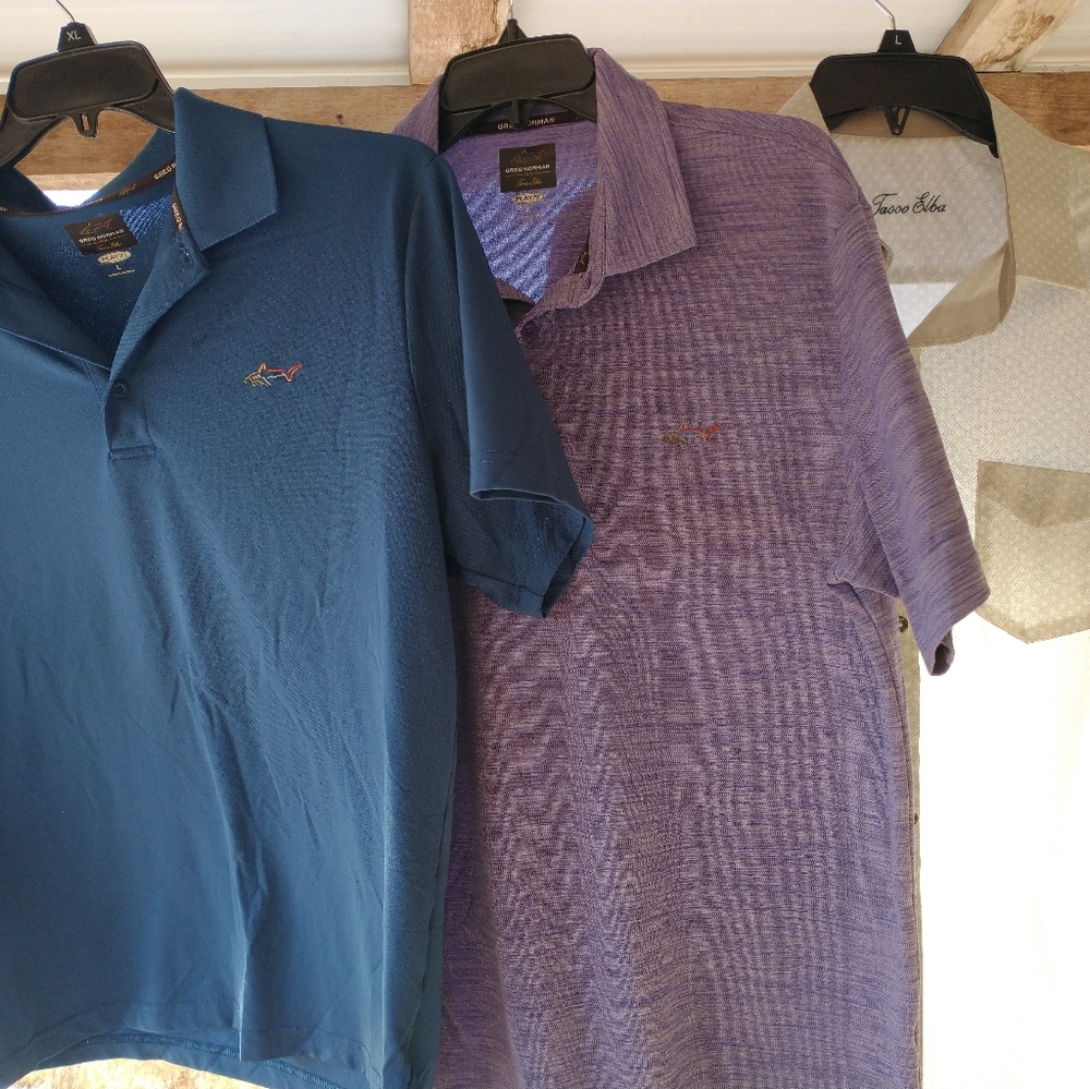 Lot of 2 Greg Norman For Tasso Elba Men's Shirts Size L Bonus Button Down